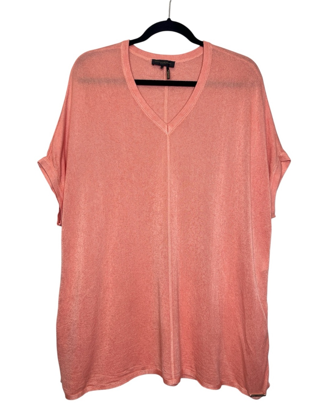 Donna Karan New York Light Coral V Neck Doman Sleeve Knit Tunic Top size Medium